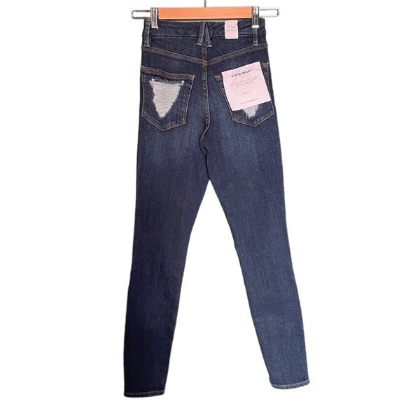 NWT Good American Good Waist Jeans Dark Wash Distressed Back Pockets Size 24 NEW - Picture 3 of 13